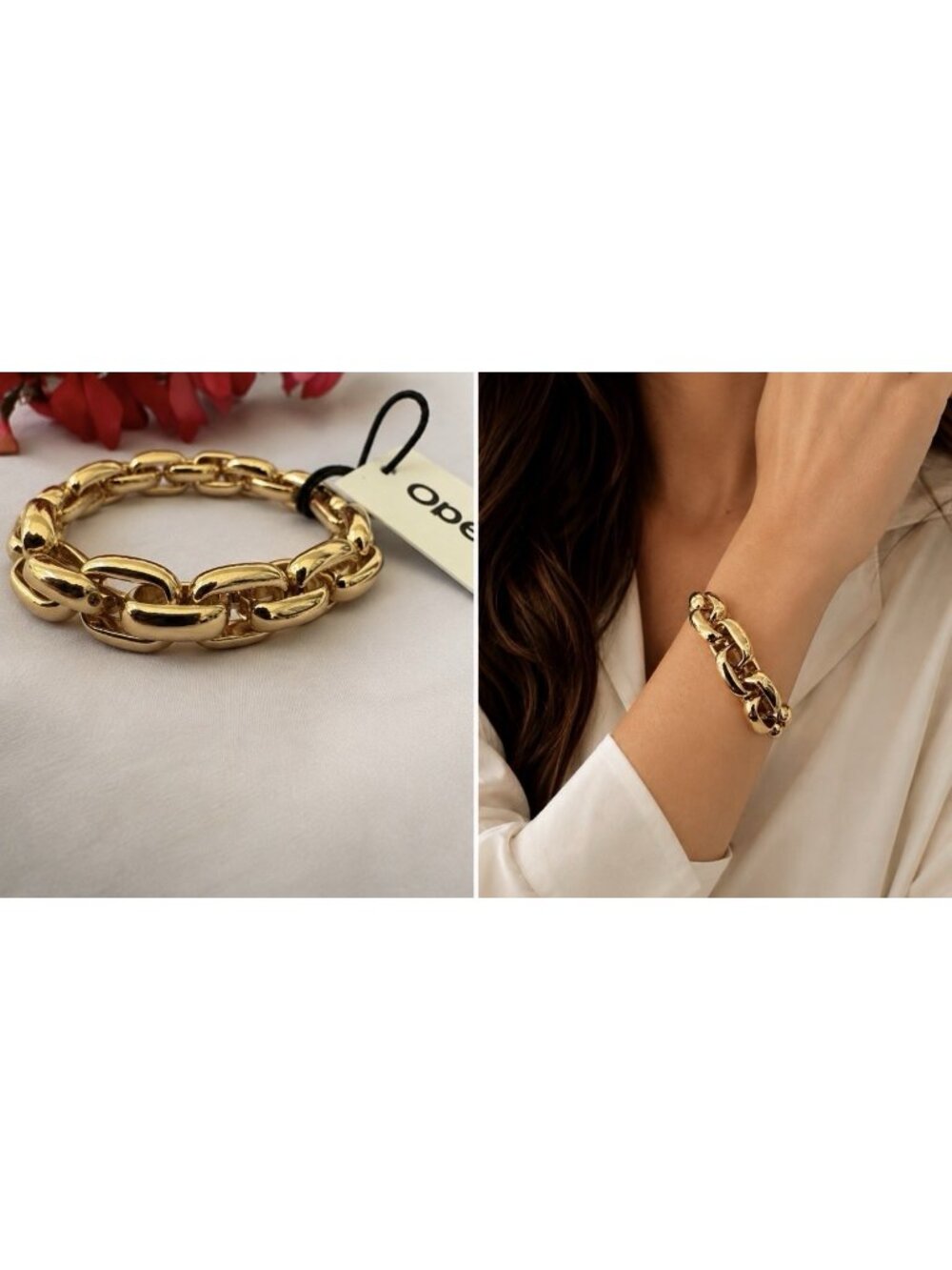 Open Edit Jumbo Puffy Link Rope Chain Stretch Bracelet Goldtone NEW $35